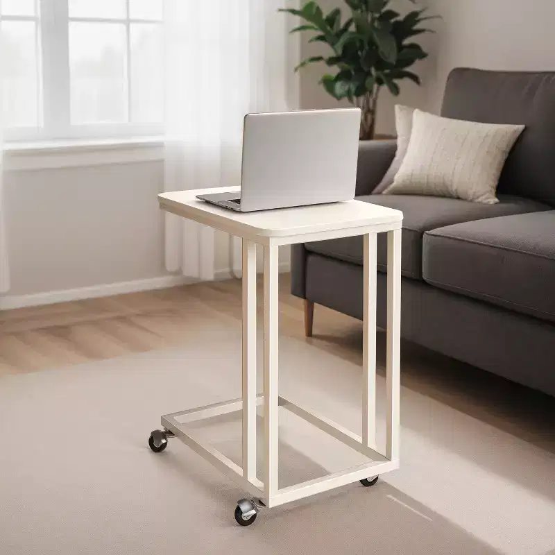 C Shaped End Table TV Tray End Table, C Shaped TV Tray With Metal Frame Rolling Casters TV Tables For Living Room For Eating Bed Table Tray