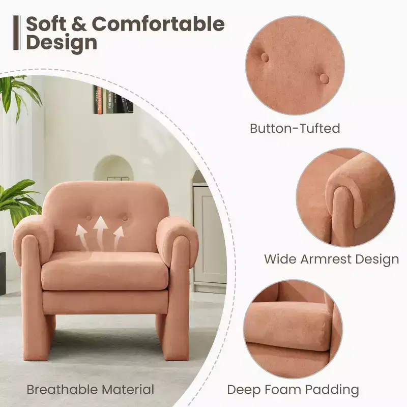 Fluffy Cloud Upholstered Accent Armchair Set of 2 Velvet Ergonomic Bedroom Reading Chair