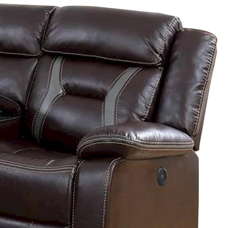 Power Reclining Sectional Sofa Set with USB Ports, Brown Faux Leather