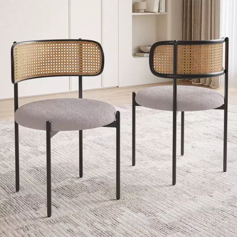 Okak Modern Dining Chairs Set of 2/4, Upholstered Dining Chairs with Rattan Back and Metal Legs, Kitchen Chairs for Dining Room, Living Room