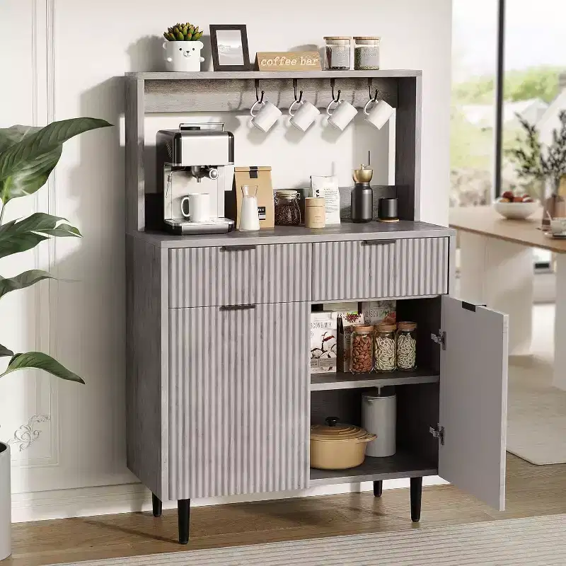 Fluted Sideboard Cabinet - Modern Storage Buffet with 2 Drawers & Adjustable Shelves