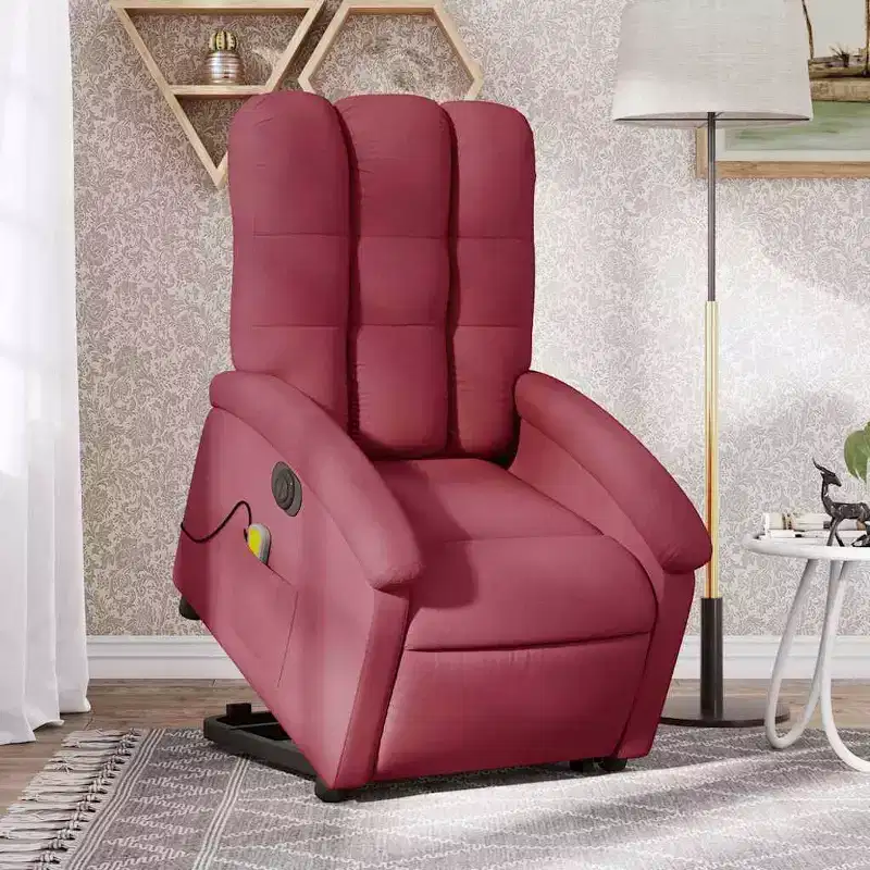 vidaXL Electric Lift Massage Recliner Chair - Wine Red Fabric, Motorized Stand-Up Assist, Reclining, Vibration, Home Theater