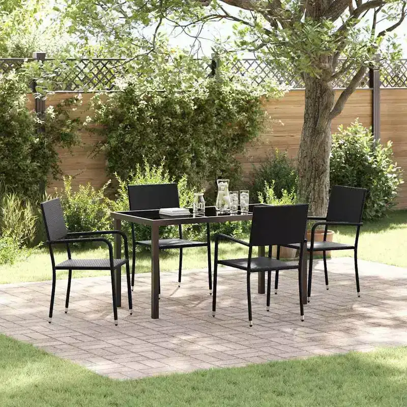 vidaXL Garden Dining Set with Cushion 5 pcs Black Poly Rattan