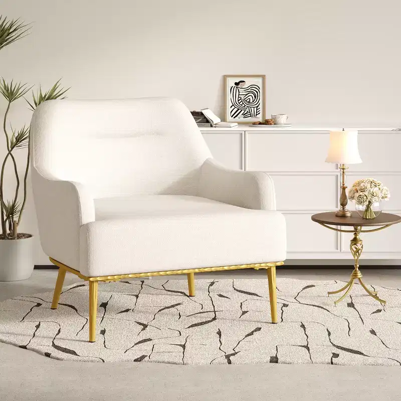 Modern Accent Chair Upholstered Armchair Single Sofa Chair Reading Chair with Curved Backrest and Gold Metal Legs - ModernLuxe