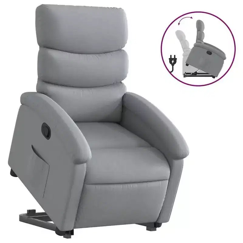 Power Lift Recliner Chair for Elderly - Light Gray Fabric, Electric-Assist Stand, Manual Recline, Padded Comfort, Side Pocket, Solid Frame