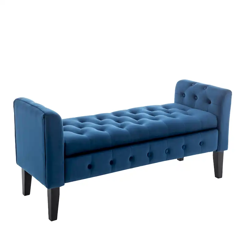 Velvet Storage Bench with Rubberwood Legs