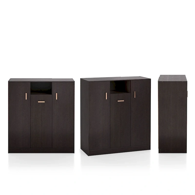 Modern 32-Inch Shoe Cabinet with Adjustable Shelves and Metal Handles