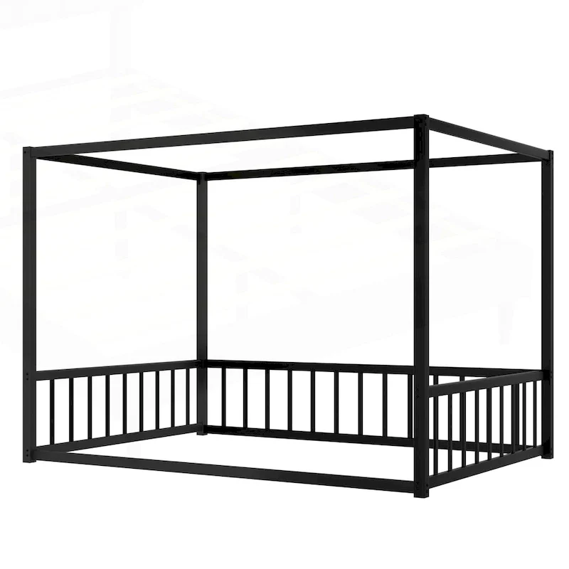 Iron House Bed Frame with Side Guardrails – Full / Queen / Twin