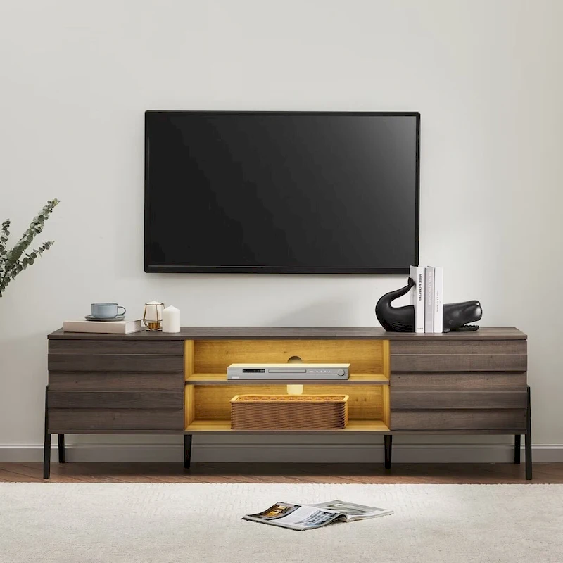 Mid-Century Modern TV Stand for 55/65/75 TV Console with LED Light