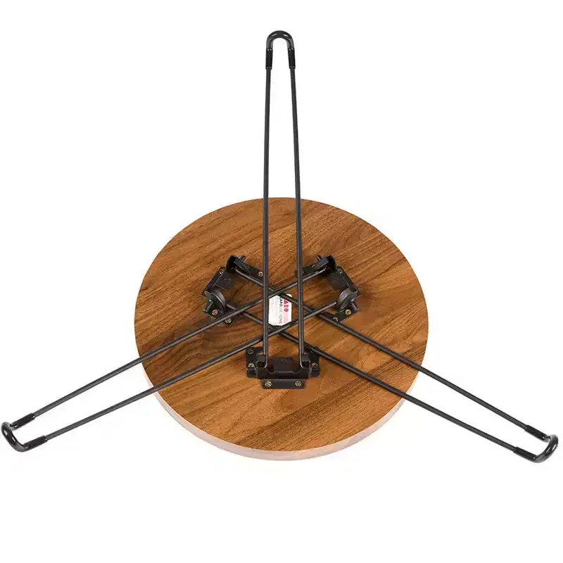 The Lakeside Collection Round Wooden Side Table with Metal Foldable Legs - 15D -