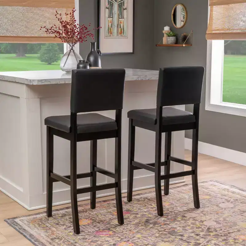 Black Faux Leather Barstool, Armless Mid-Back, Seats 1