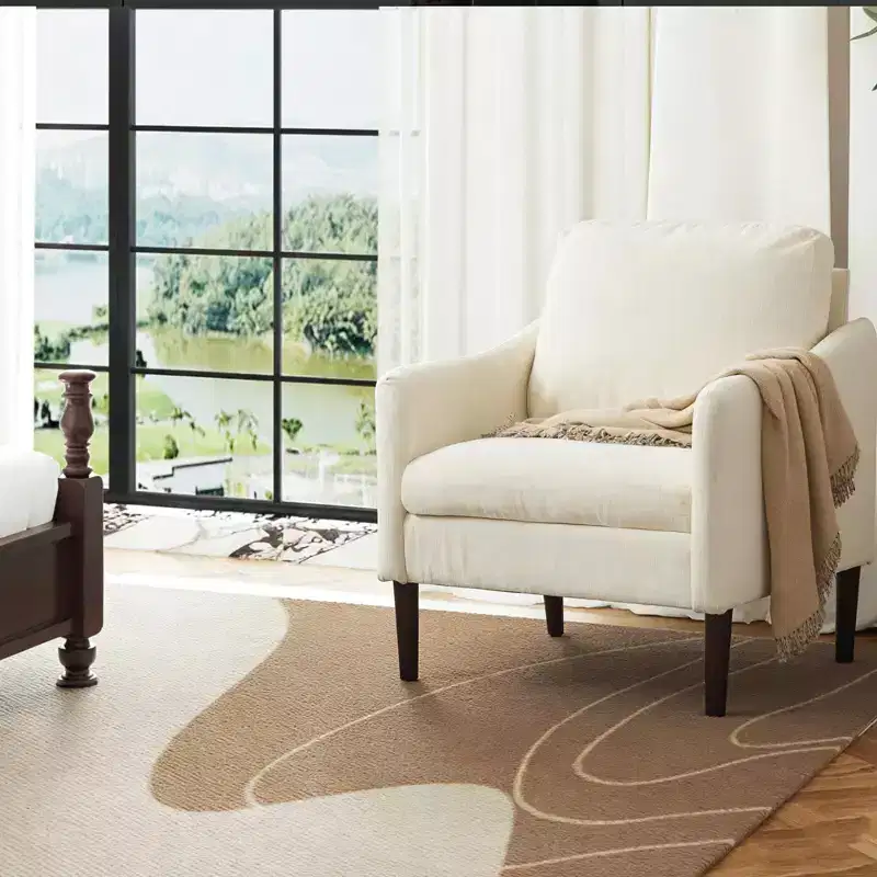 Mid-Century Modern Chenille Accent Chair with Curved Arms, Cushioned Single Sofa Chair for Living Room, Bedroom or Office