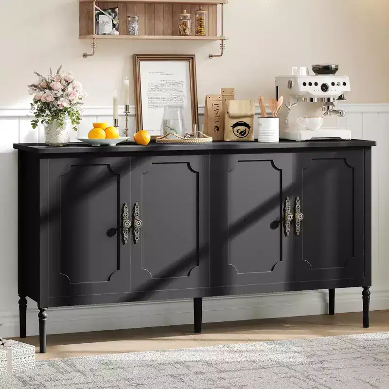 59 Sideboard Buffet Cabinet, Entryway Coffee Bar Cabinet with Adjustable Shelves, Wooden Floor Cupboard Cabinet, Media Console Table