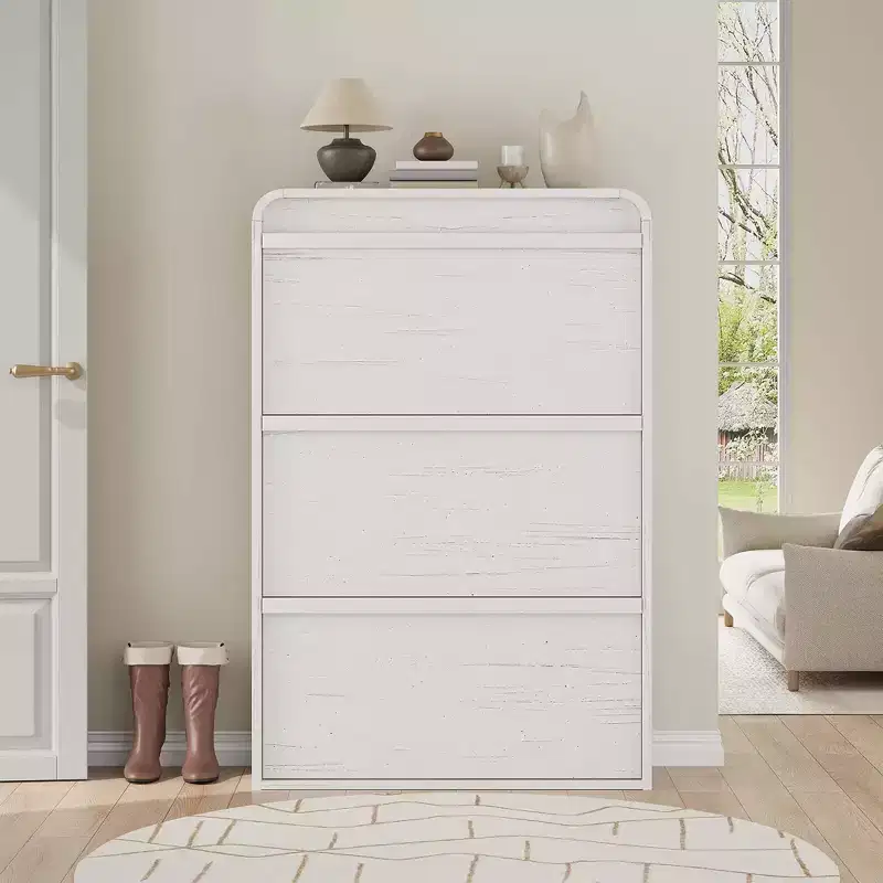 Shoe Cabinet with 3 Flip Drawers, Wooden Shoe Cabinet with Adjustable Shelf, Hidden Shoe Cabinet for Hallway, Shoe Storage for Entryway