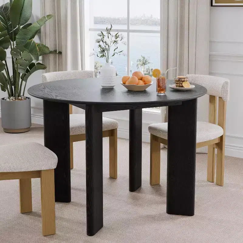 PexFix 42 Black Solid Wood Farmhouse Dining Table Round Wood Top for Modern Dining Rooms & Family Gatherings