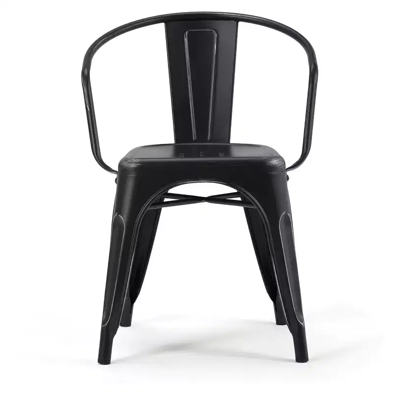 WyndenHall Set of 2 Elisse Metal Dining Armchairs Distressed Black/Silver: Industrial Style, Metal Frame