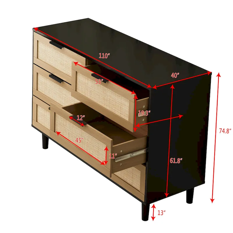 6 drawers Rattan dresser Rattan Drawer, Bedroom,Living Room
