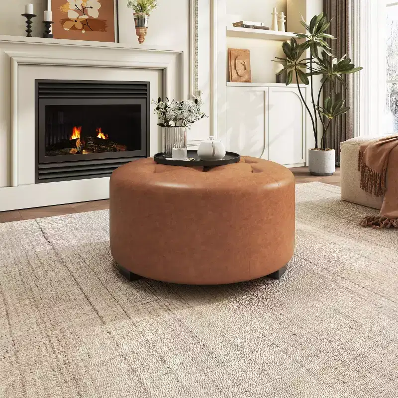 Christopher Knight Home Furina Modern Upholstered Button Tufted Round Ottoman