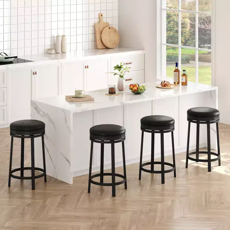 COZONY Set of 4 24 Swivel Bar Stools, Modern Backless PU Leather Stools with Footrest & Metal Frame for Kitchen Island