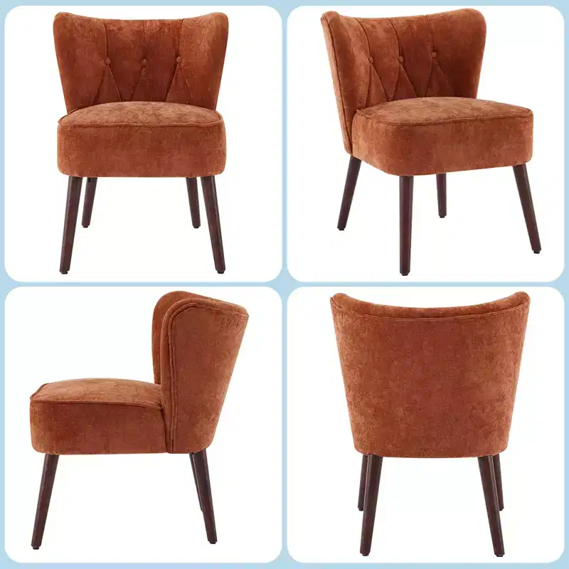 Modern Wingback Chair - Armless Lounge Chair with Wood Legs, Upholstered Makeup Vanity Tufted Side Chair, Fabric Comfy, for Living Room Bedroom Patio