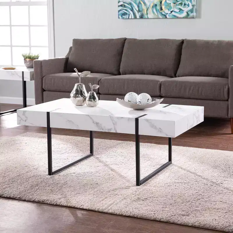 Modern Faux Marble Cocktail Table - White
