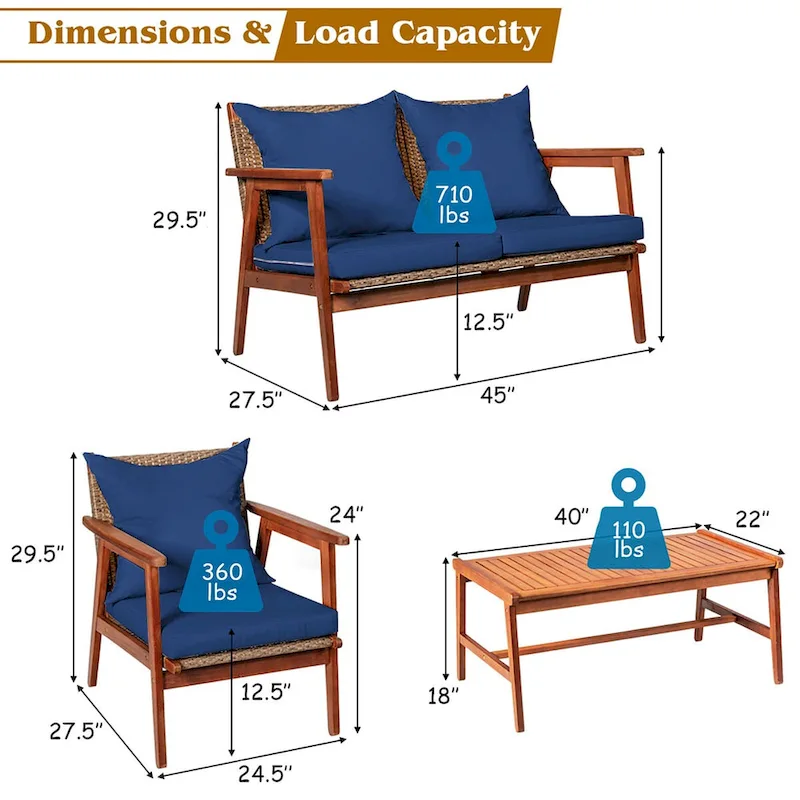 Costway 8PCS Patio Rattan Furniture Set Acacia Wood Frame Cushioned