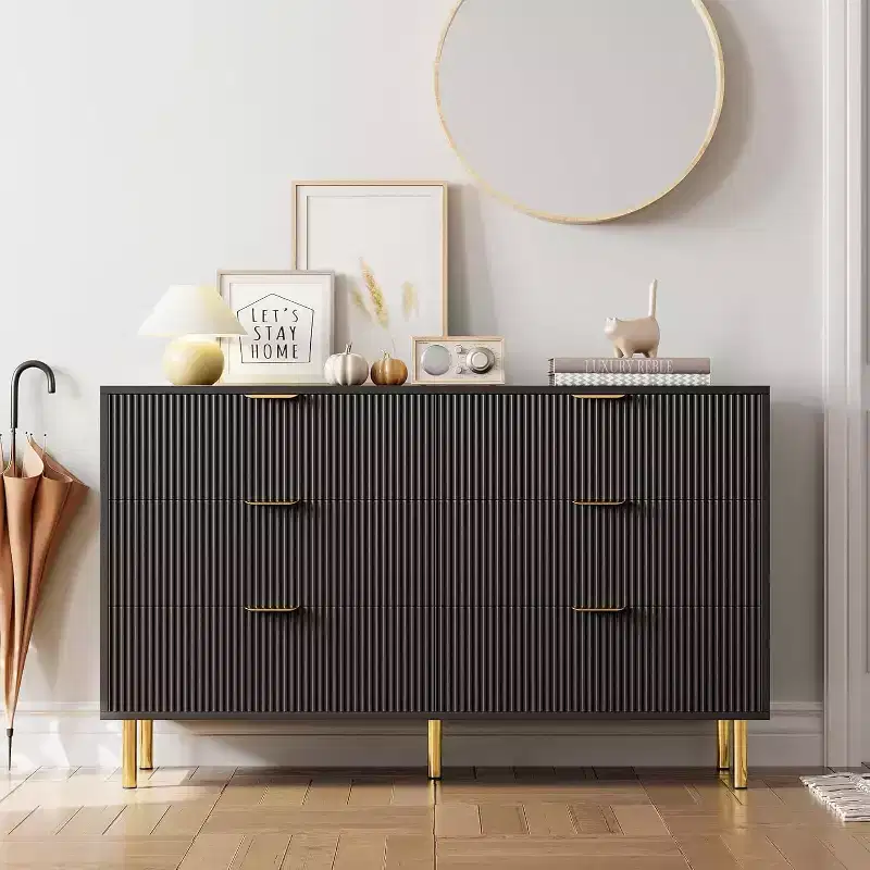 Dresser, Modern 6 Drawer Dresser for Bedroom with Gold Handle and Large Drawer, Wood Double Chest of Drawers and Storage Organizer