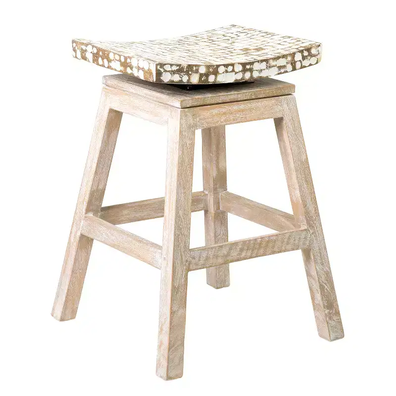 24" Carnation Coconut Shell Inlay Counter Height Barstool Brown - East At Main: Mango Wood Base, No Assembly Required