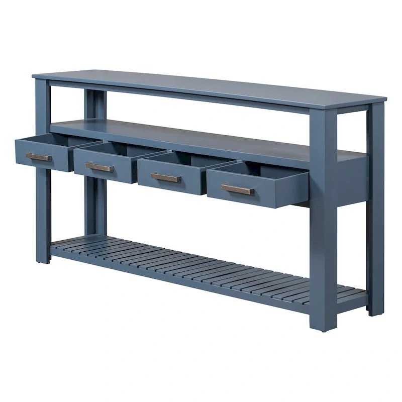 62.2 Modern Console Table with 4 Drawers and 2 Shelves