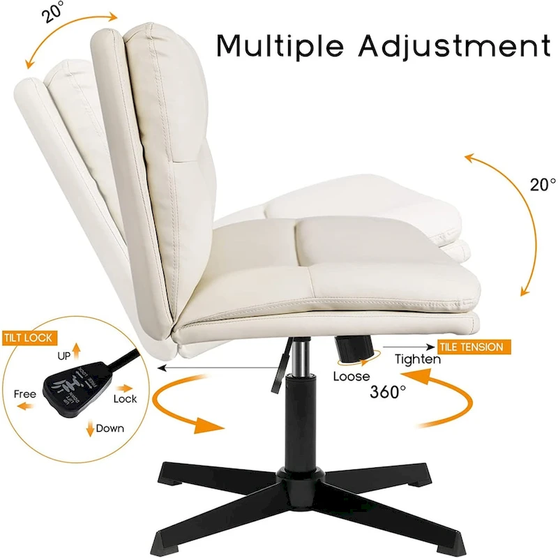 BOSSIN Criss Cross Chair Armless Office Desk Chair No Wheels,PU Leather Padded Modern Swivel Vanity Chair office chair