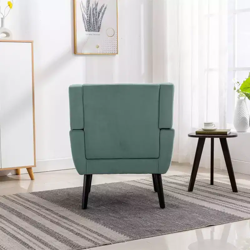 Etokfoks Velvet Upholstered Accent Chair 29.5in W x 29.5in D x 34.6in H Curved Back Black Wood Legs Modern Living Room Bedroom