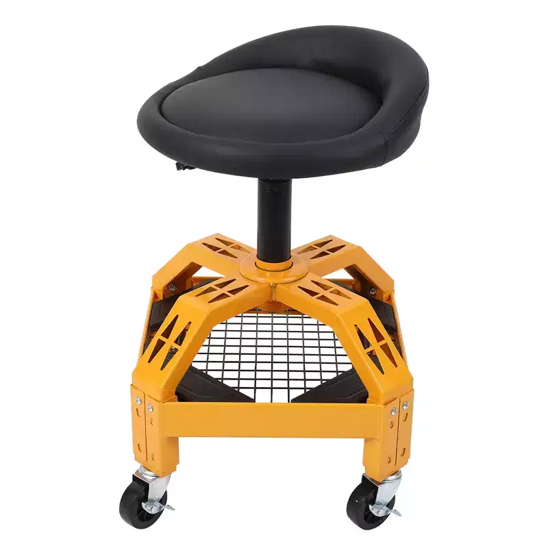 Rolling Garage Stool, Padded Mechanic Stool, 300 LBS Capacity, Adjustable Height, 360 Swivel Wheels, Convenient Storage Shelf
