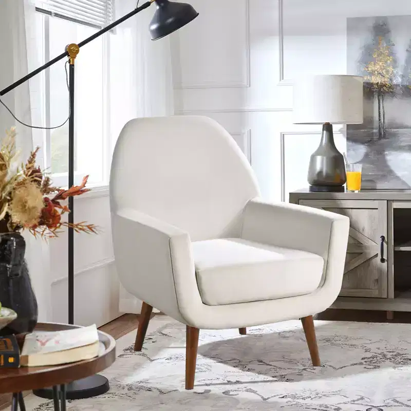 Okak Elegant Accent Chair Living Room Reading Chair with Soft Cushion Prince Mid-Century Armchair with Solid Wood Legs for Office Bedroom
