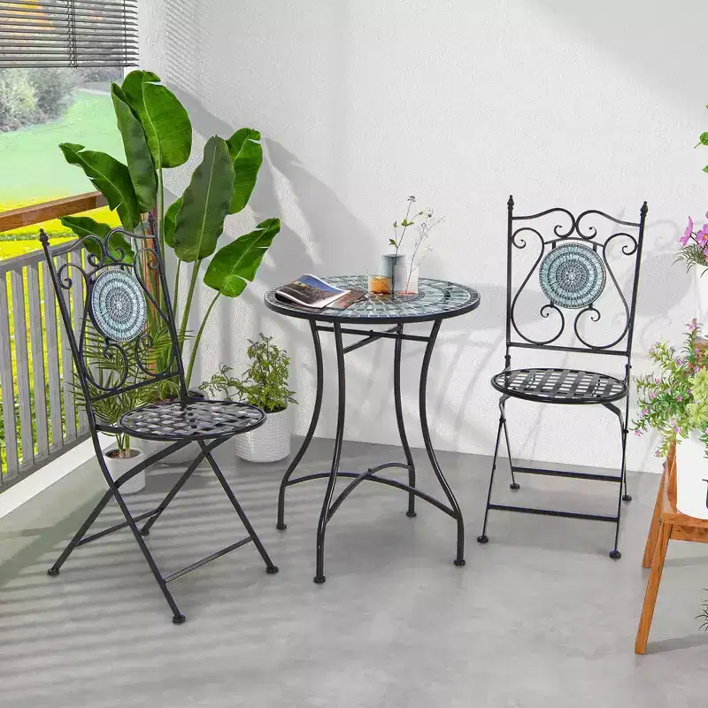Costway Set of 2/4 Mosaic Chairs for Patio with Decorative Backrest Heavy-Duty Frame