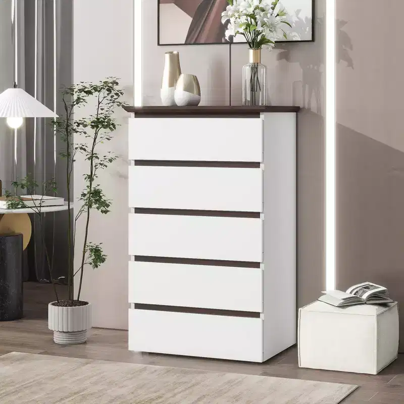 GDFStudio Myra 24 Modern Wooden Storage Dresser with 5 Drawers