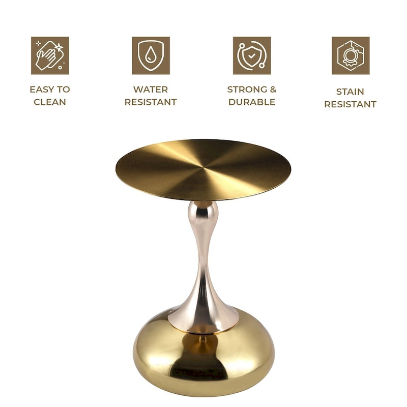 Savoy 18-Inch Round Side Table in Gold Stainless-Steel End Table with a Round Pedestal base