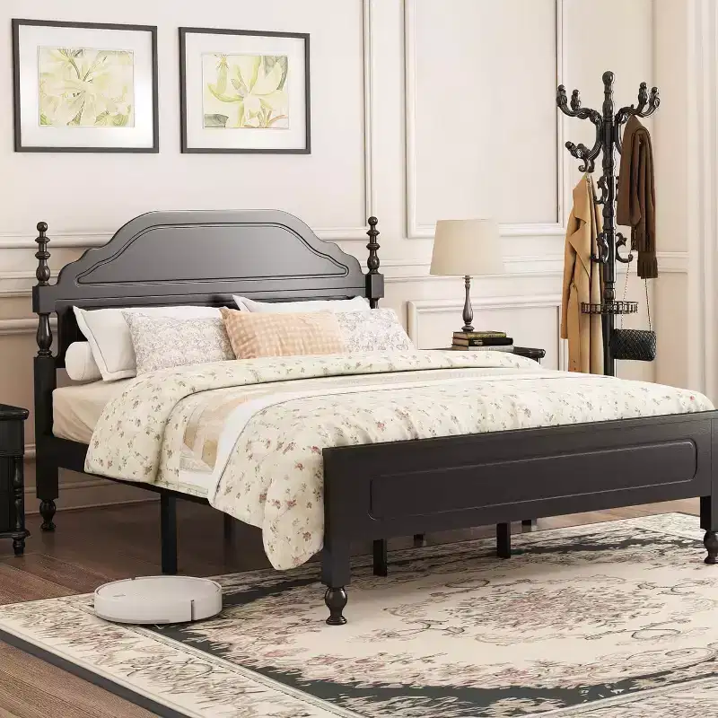 Solid Bed Frame, Queen Bed Frame, Wooden Platform Bed Frame with Headboard & 12 Under Storage