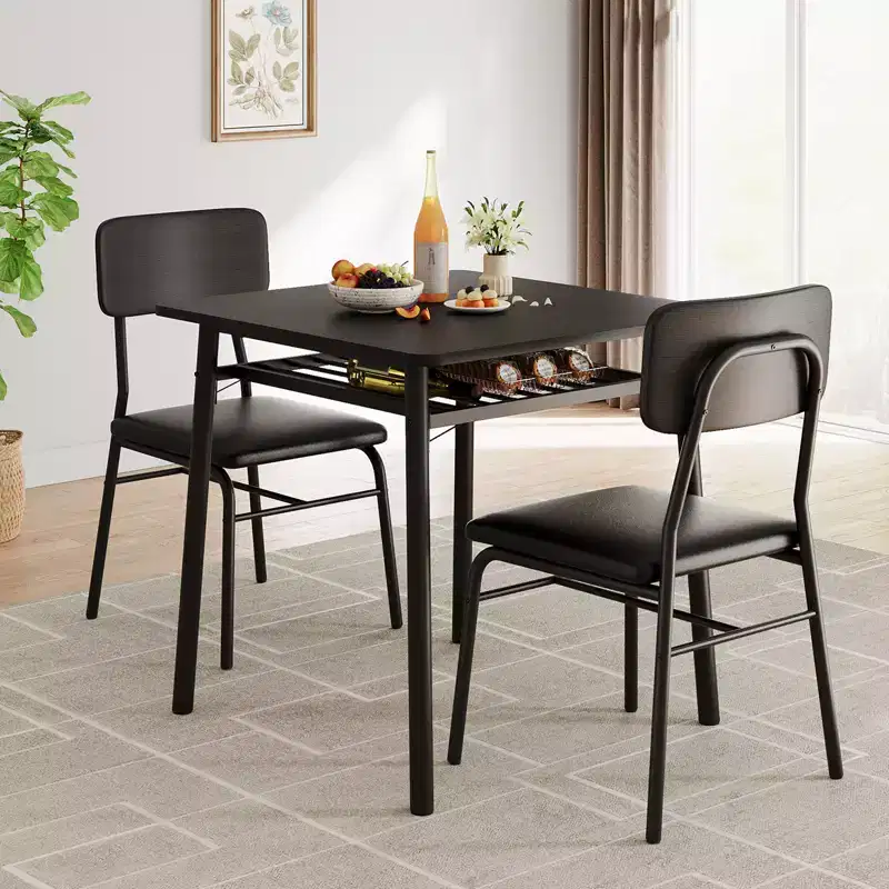 COZONY Compact Dining Table Set with Upholstered Chairs, Small Square Kitchen Table and Metal Legs Support for Dining Room