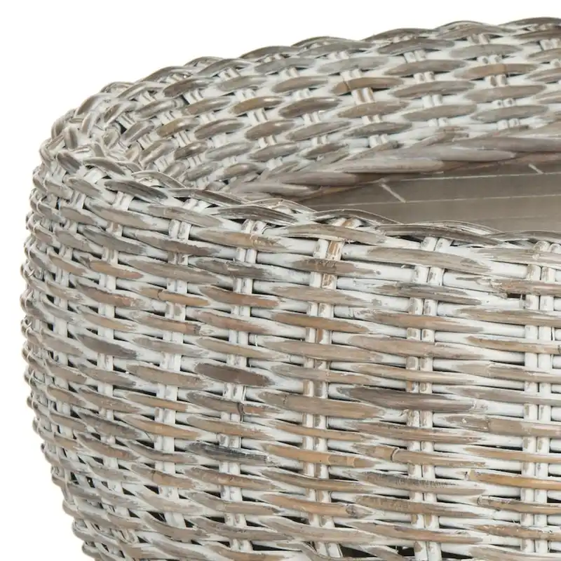 SAFAVIEH Alfia Wood Top Wicker Drum Coffee Table - 35.4 x 35.4 x 15.7 - 35Wx35Dx16H