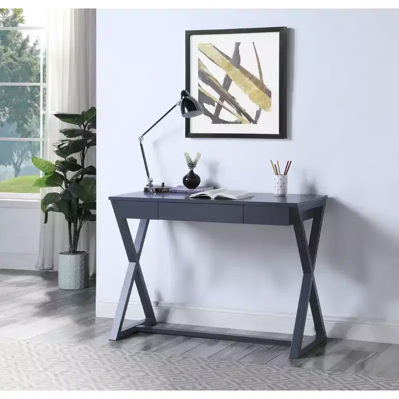 42" Console Table Black Finish - : Charcoal Poplar Wood, Storage Drawer