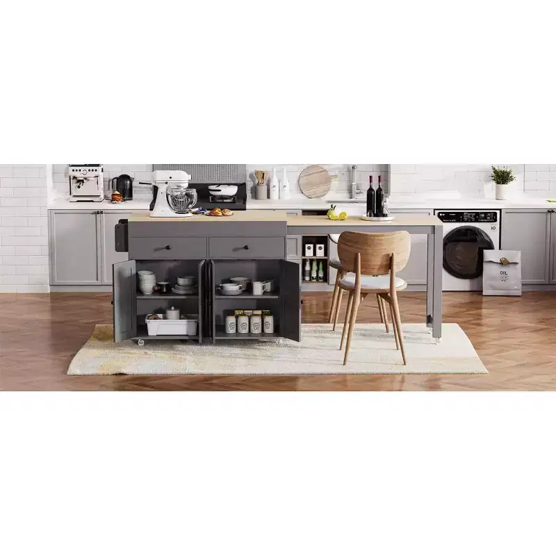 Kitchen with Dining Table, Kitchen Table with Outlet,2 Drawers 2 Side Shelves