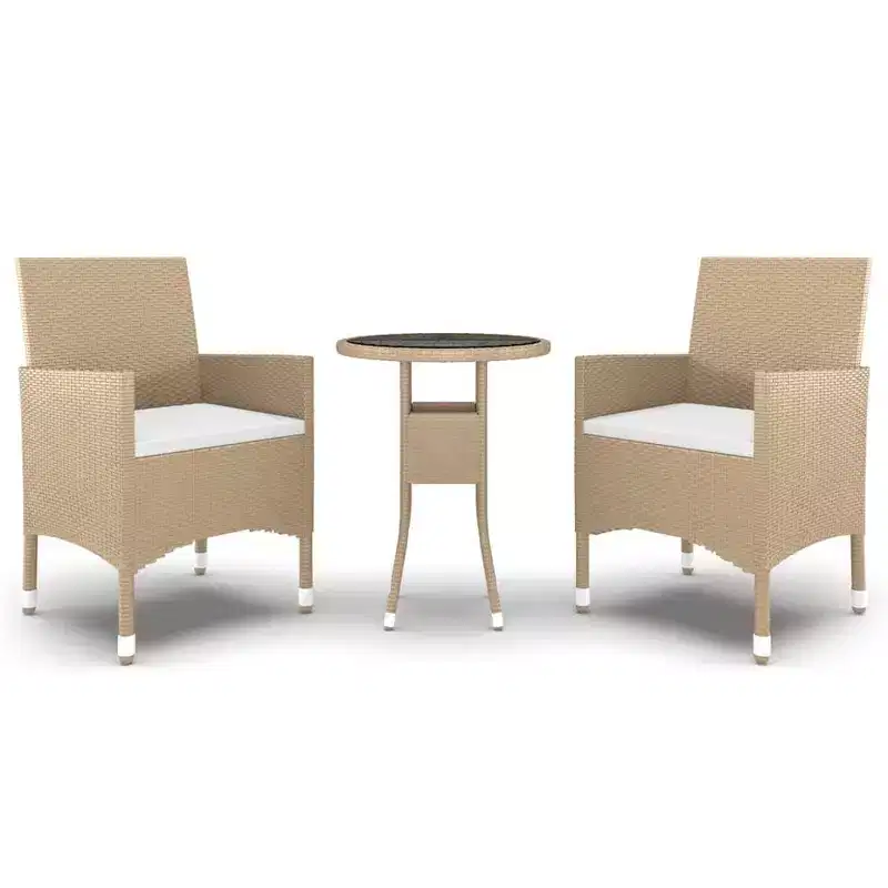 vidaXL Patio Dining Set 3 Piece Rattan Patio Conversation Set Poly Rattan