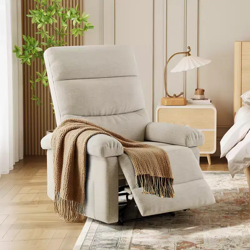 Recliner Chair for Adults, Manual Fabric Recliner with Side Pocket, Adjustable Ergonomic Single Sofa for Small Living Room, Nursery, Bedroom