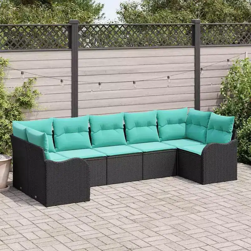 vidaXL Garden Sofa Set 7 pcs - Black and Turquoise