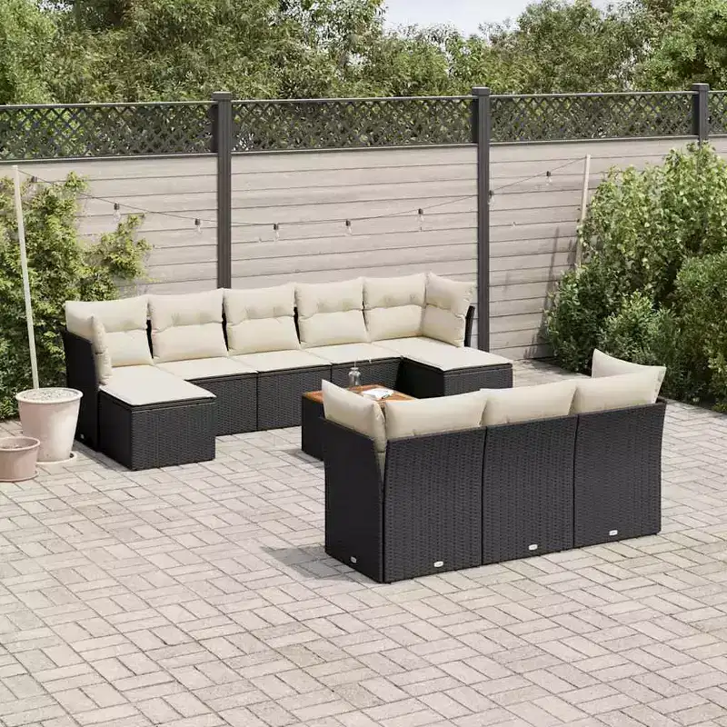 vidaXL Garden Sofa Set Black frame, cream white cushions