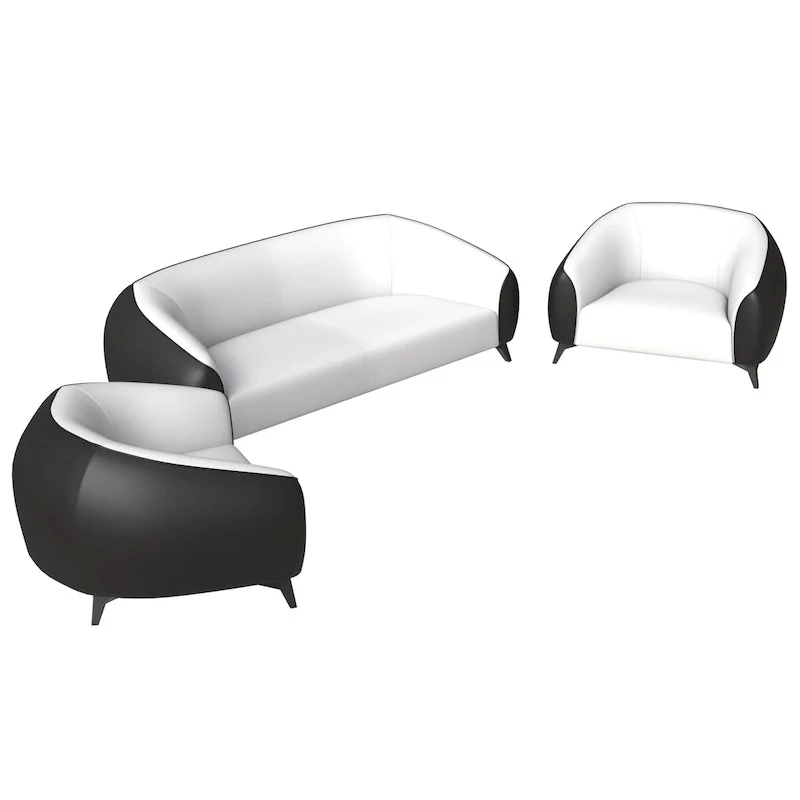 3-Piece Sofa Set Upholstered PU Leather with Solid Wood Frame and Steel Legs Opula Series by LeisureMod