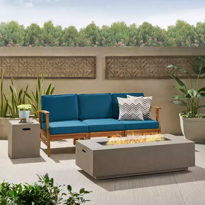 Perla 5pc Acacia Wood Sofa with Rectangular Fire Table - Christopher Knight Home