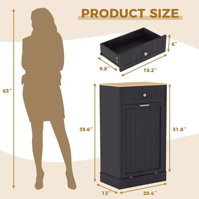 White Tilt-Out Trash Cabinet with Drawer, 10 Gal, 1-Person Household