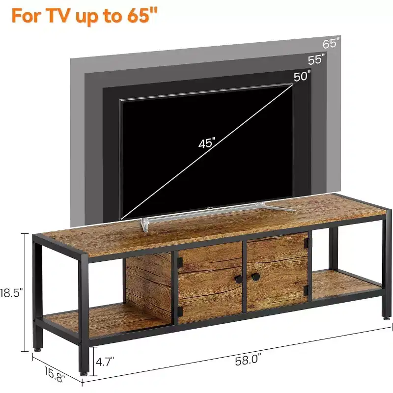 Wooden TV Stand for 65 Inch TV Entertainment Center, Storage Space Fits Up to 75 Inch TVs