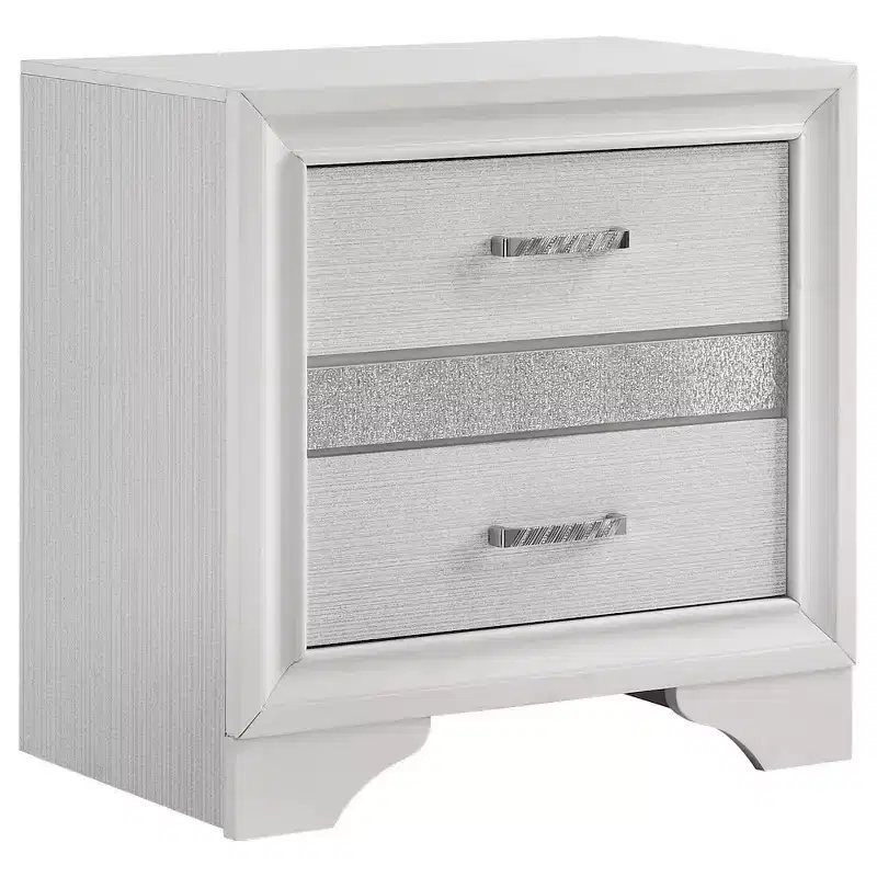 Black / White 2-Drawer Nightstand with Rhinestone Pulls, for 1